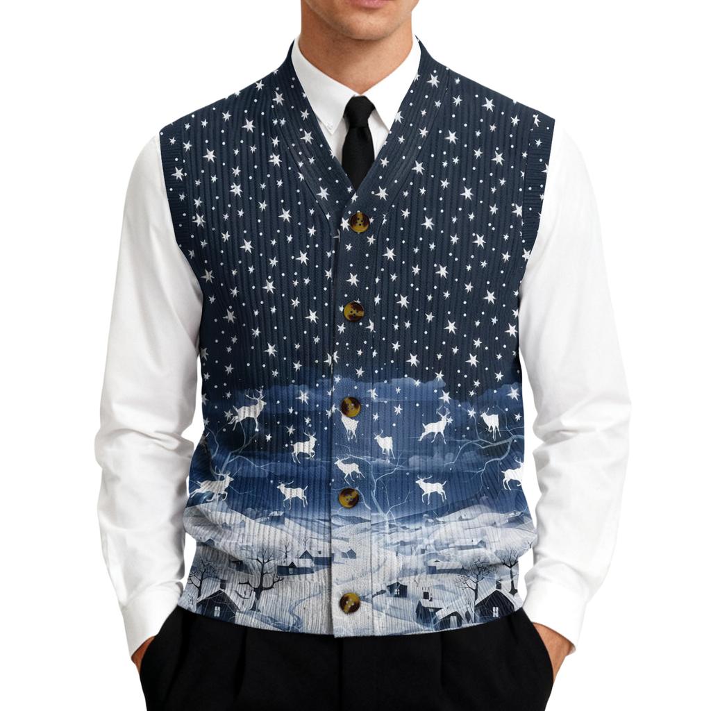 Men's V-Neck Sleeveless Knit Cardigan Vest