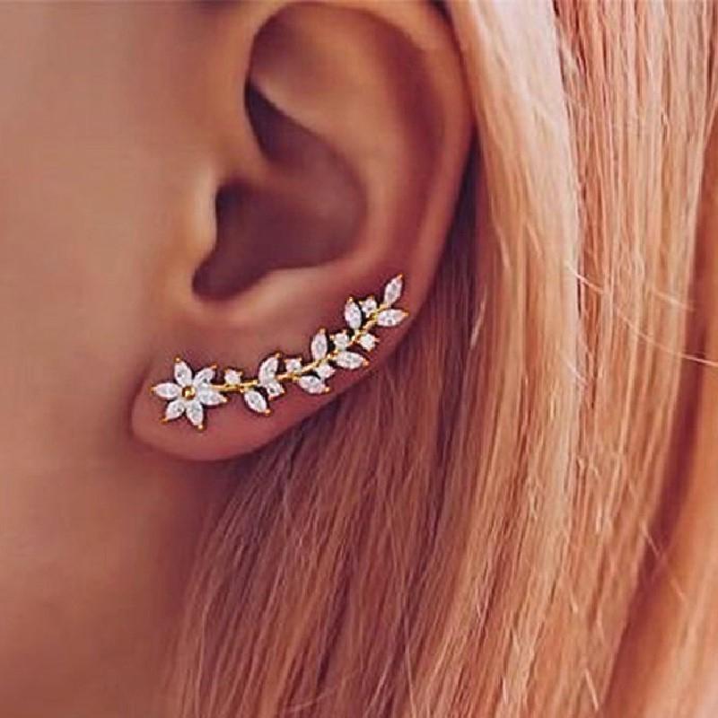 Huitan Aesthetic Flower Stud Earrings Climb Ear Earrings Exquisite Women's Ear Accessories with Dazzling CZ New Fashion Jewelry 1