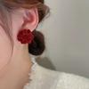 Red Flocked Flower Stud Earrings Autumn/Winter Earrings Jewelry For Women
