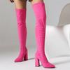 Модные женские сапоги выше колена, зимние, сексуальные, розовые, синие, на каблуках, высокие сапоги для вечеринок, танцевальная обувь для вечеринок, большой размер 45