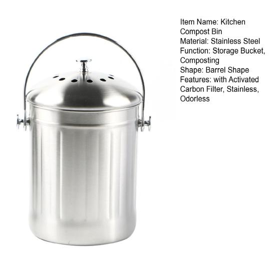 Kitchen Waste Bucket with Lid Turn Waste Into Natural Fertilizer Stainless Steel Activated Carbon Filter for Odor Removal Indoor