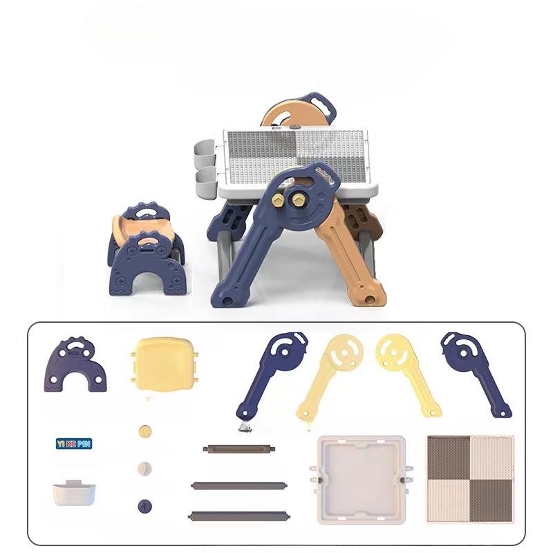 Детский набор стульев, обучающий треугольный стол, строительные блоки из крупных частиц и труб, стол для строительства, который можно зафиксировать и сложить