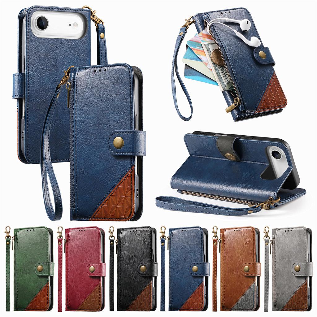 Color Blocking Luxury Magnetic Cards Solt Wallet Leather Phone Case for iPhone 17 Pro Max 16 Plus 15 14 17 Air Strap Flip Cover