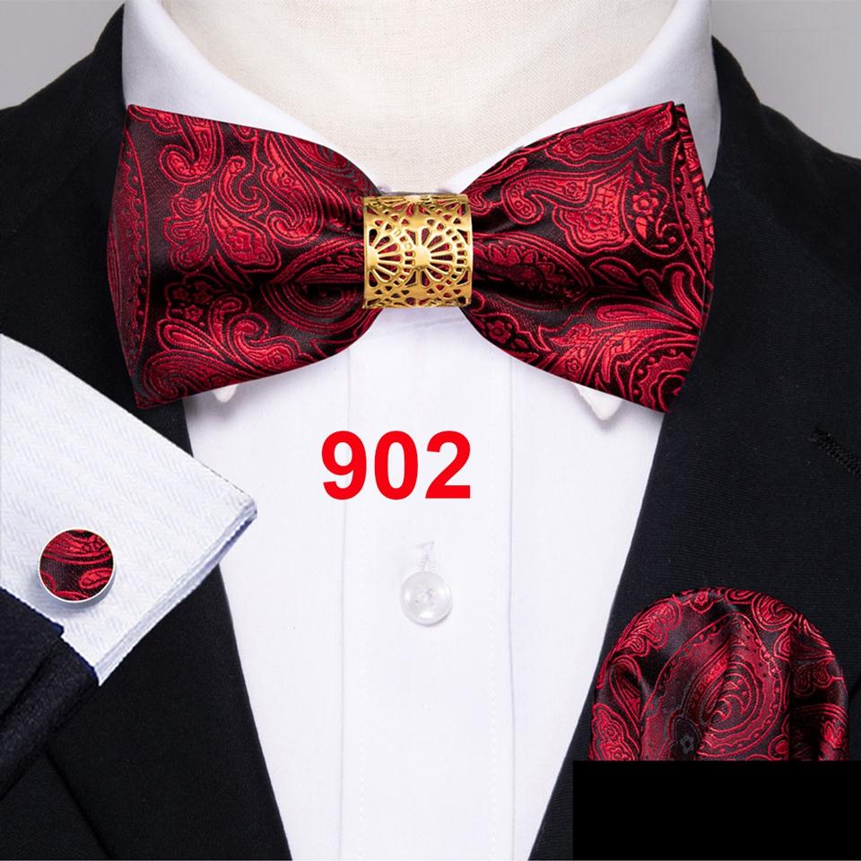 Barry.Wang Галстук-бабочка для мужчин, шелковый галстук-бабочка с рисунком пейсли, набор запонок в клетку