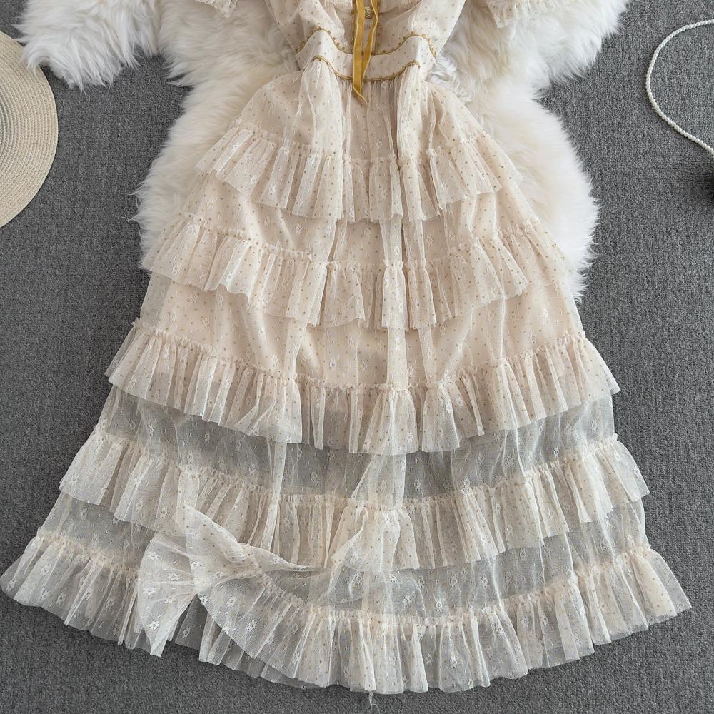 Summer Women Elegant Polka Dot Mesh Ruffles Sweet Princess Cake Party Dresses