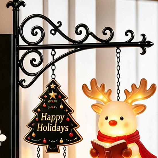Indoor Holiday Ornaments Christmas Book Shelf Light, Iron Bookend Night Lamp with Santa Unique Office Desk Decor Reindeer Snowman, Warm Glow Tabletop