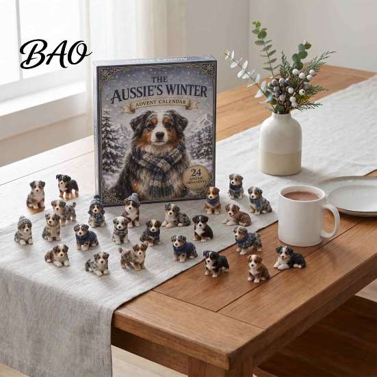 Acrylic Australian Shepherd Collectibles The Aussie's Winter Advent Calendar, 24-Day Countdown Ornament Set Collectible Figurines with Mini