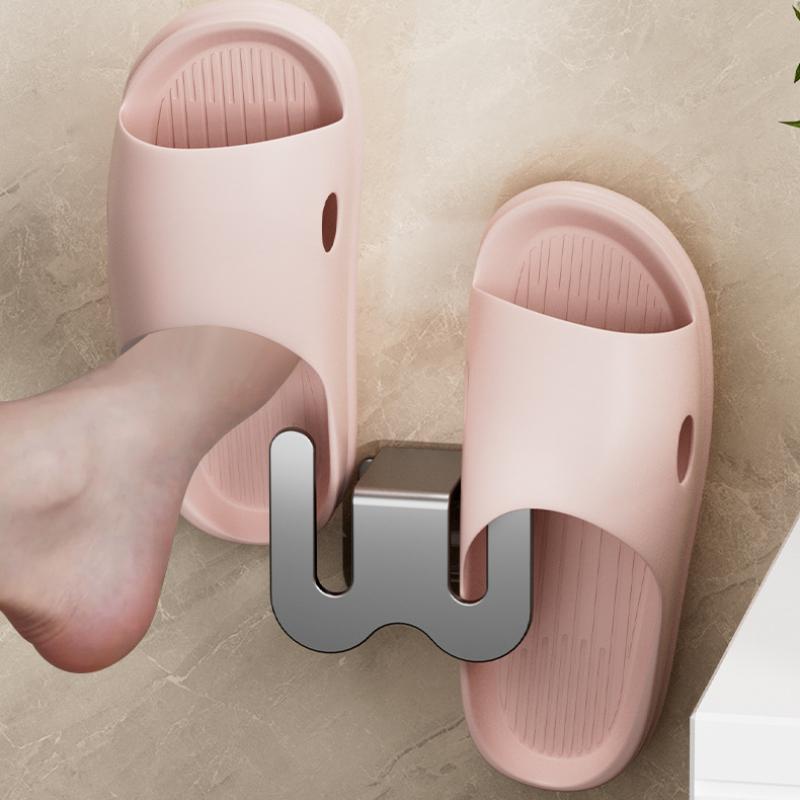 Настенная полка для тапочек для ванной комнаты, алюминиевая бесследная настенная вешалка для хранения тапочек, без перфорации, полка для ванной комнаты