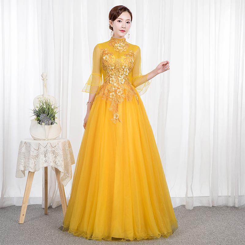 Color yarn 1011 new chorus performance student vocal solo art exam puffed yarn long evening dress female summer