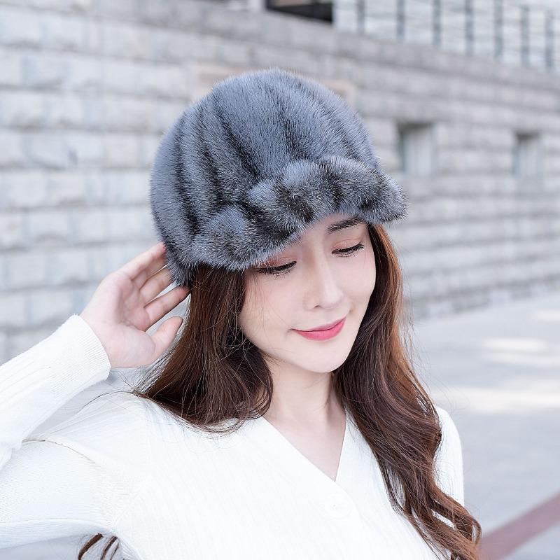 Норковая шапка женская осень и зима норковый мех мех норки модная трендовая норковая шапка универсальная бейсболка-рыцарь
