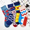 Autumn Socks for Women Geometric Patterns Printted Middle Tube Sock Soft Cotton Breathable Female Socks Sokken