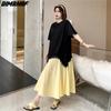 Women 2023 New Summer Style T-Shirt Dress Striped Print Elegant Long Dress Loose Long Dress O-Neck Yellow Dresses