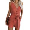 Solid Color Jumpsuit Women's Summer Fashion New Casual V-neck Bow Women's Five-point Shorts