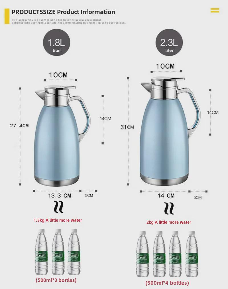 European Style Double Layer 304 Stainless Steel Insulated Hot Water Pot, Large Capacity for Hotel or Home Use