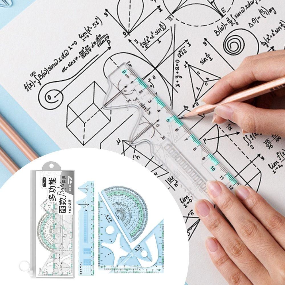 4 шт. Наборы по математике Чертежный набор Многофункциональный набор Линейка Портативная треугольная линейка Студент