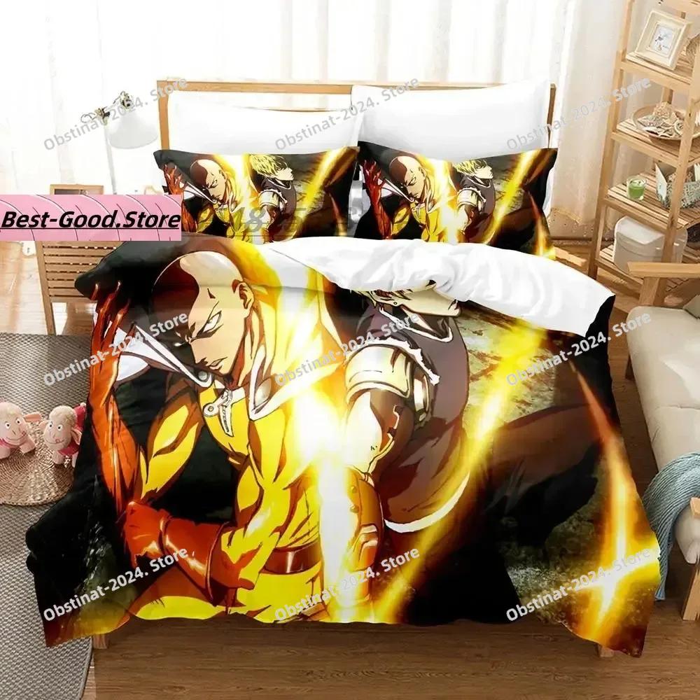 Набор постельного белья One Punch Man Односпальный Двуспальный Полный Королевский Размеры Размеры Комплект постельного белья Взрослый Детская Спальня Комплекты пододеяльников 3D Аниме Комплект простыней
