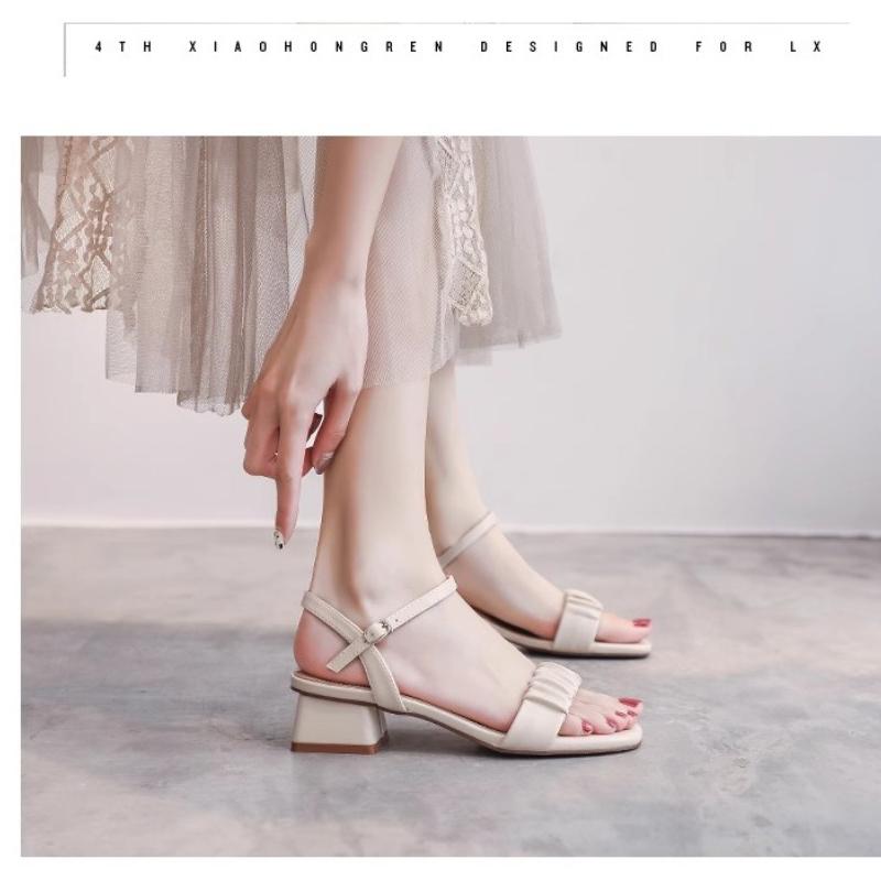 Fashion 2024 Summer New External Wearing Women's Sandals Open Toe Solid Color One Line Buckle Comfortable High Heel Shoes for Women