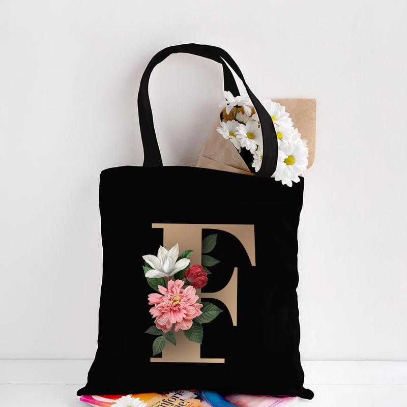 Холщовая сумка-тоут с цветочным письмом и шрифтом ABCDEFG, повседневная сумка-шопер с эко-цветами большой вместимости, сумки на плечо в стиле Харадзюку