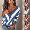 Fashion Womens Long Sleeve V Neck Striped Knitting Casual Tunic Blouse