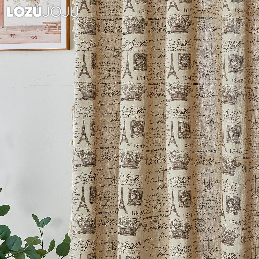1 шт. LOZUJOJU Ins Style Vintage с принтом Эйфелевой башни, прочные полузатемняющие шторы с кисточками для окон, балкона, спальни, гостиной, домашнего декора