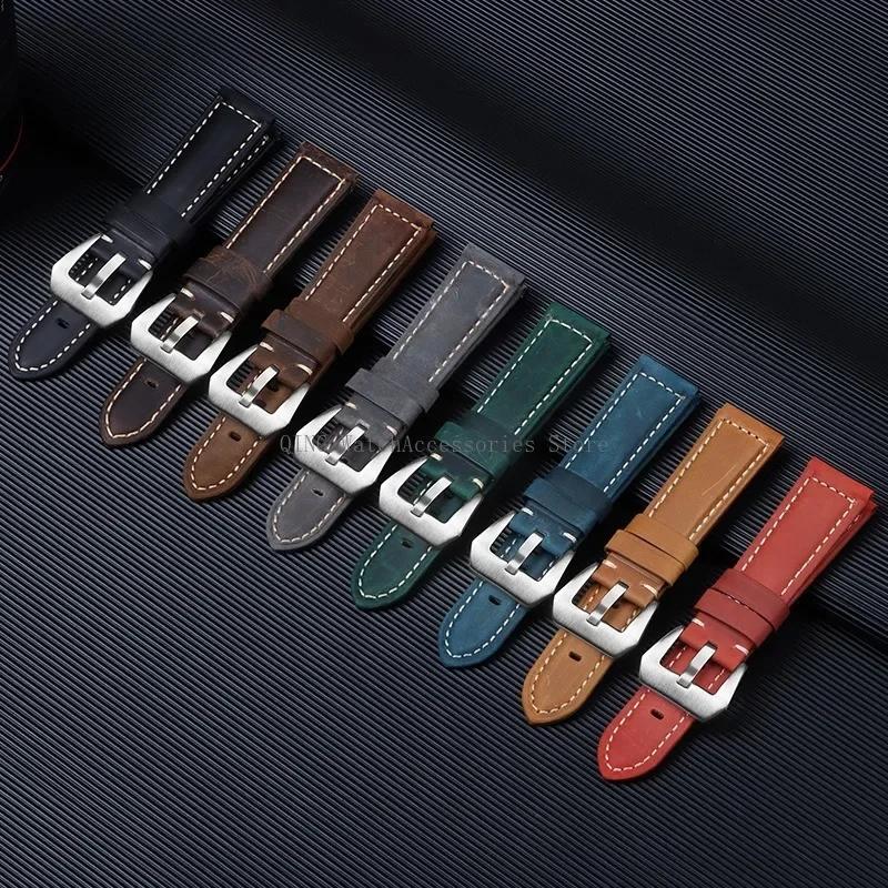 Watch Band Cowhide Crazy Horse Sport Bracelets Men Women Business Watch Band Soft Wristband Genuine Leather Strap for Panerai 20/22/24/26mm