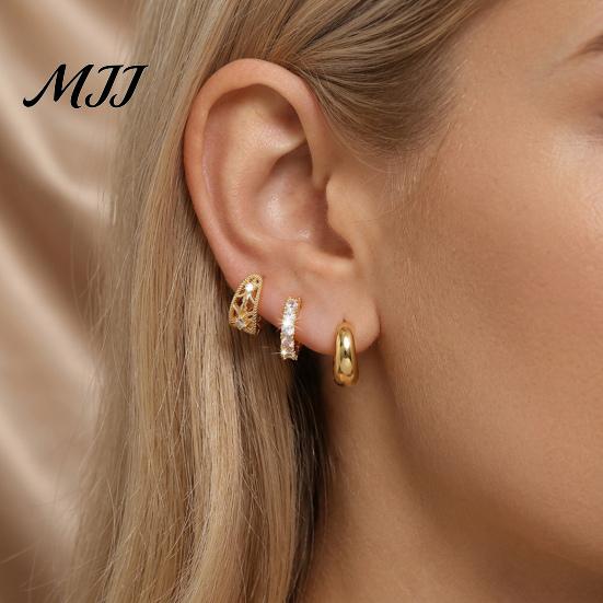 Серьги-каффы без прокола, 3 пары, Минималистичные металлические полые серьги-клипсы с цирконием, Набор для многослойного ношения для женщин, Модные украшения для повседневного ношения, Женские