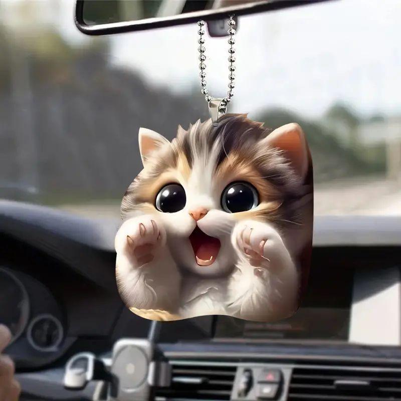 Очаровательное акриловое подвесное украшение в виде кошки для украшения салона автомобиля в мультяшном стиле