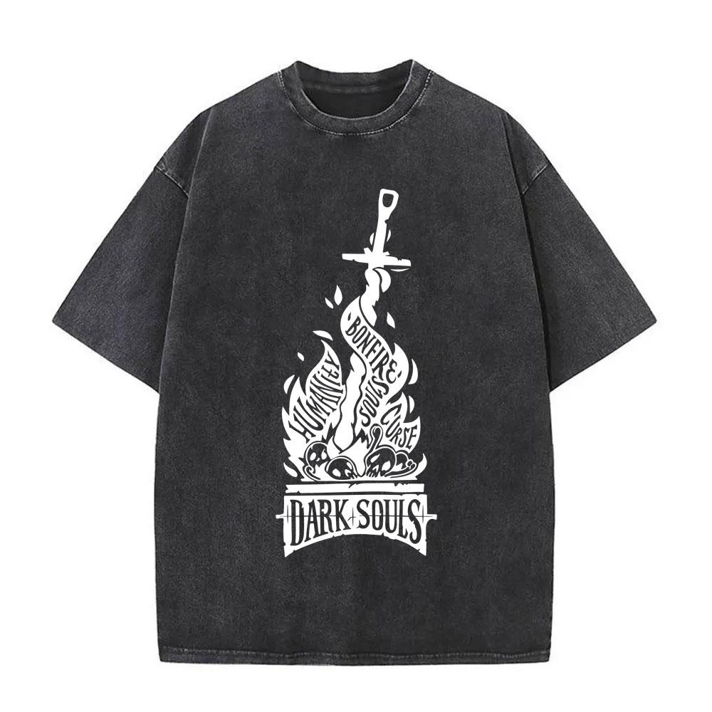 Washed Vintage Game Dark Souls Prepare To Die Graphic Tshirt Men Women s Gothic Rock Tshirts Mens Punk Oversized T Shirts