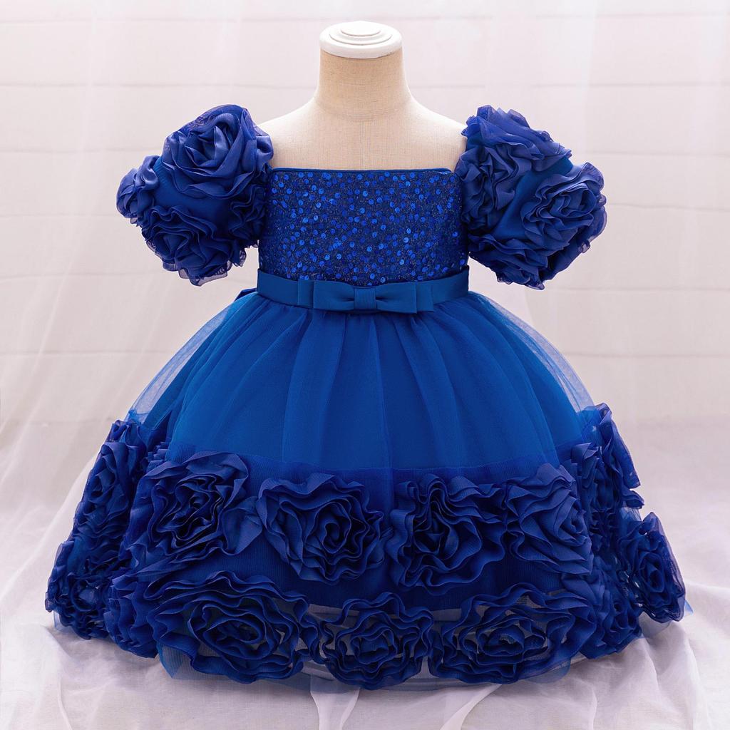 Baby Girl Sequin Flower Dresses Christmas Wedding Lace 1st Birthday Party Dress for Kids Toddler Children Formal Evening Costume