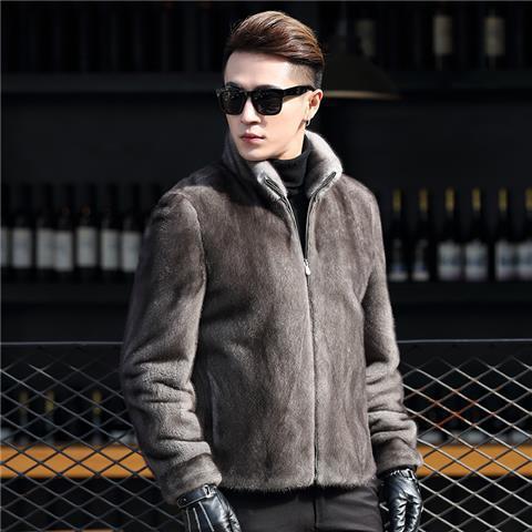 Haining Imitation Mink Coat Men'S Fur Imitation Mink Coat Stand-Up Collar Imitation Colored Mink Imitation Velvet Youth