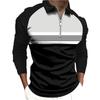 Men Fashion Spring Autumn Casual Long Sleev Zipper Polo Shirt , Men Spell Color Golf Polo Shirt Tops .