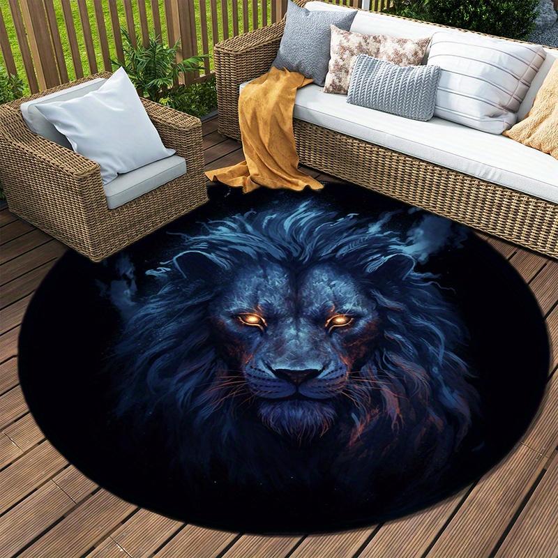 Blue Lion Round Rug Floor Mat Doorway Rug With Nonslip Backing Outdoor Patio Camping Rug Floor Mat Living Room Bedroom Decoration