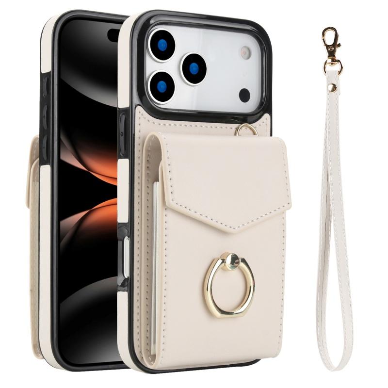 Кольцо Шнурок Кожаный Кошелек с Множеством Карт Чехол для Телефона для iPhone 18 Pro Max 17E 17 Air 16E 16 Plus 15 14 13 12 11 Чехол-Книжка с Подставкой