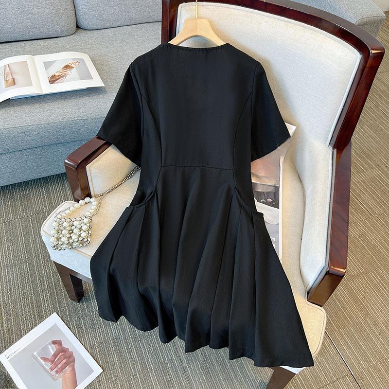 Плюс Размер Женское Летнее Новое Свободное Простое Платье С Короткими Рукавами