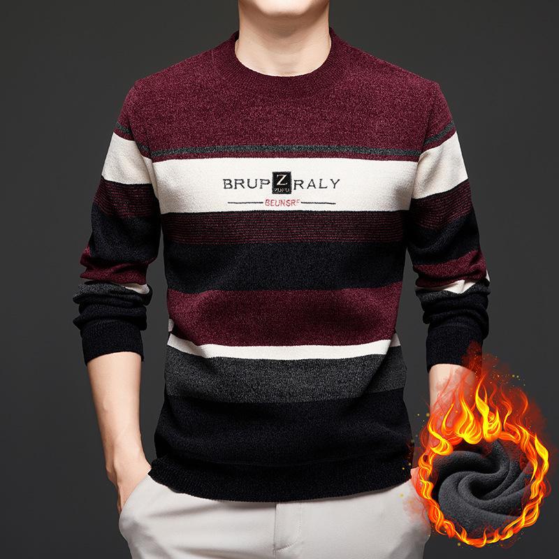Мужской вязаный свитер: Теплый, на бархатной подкладке, для осени/зимы