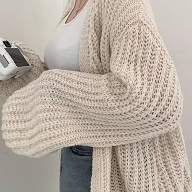 Женский кардиган, свитер, пальто, повседневное, свободное, трикотажное, однотонное, пальто с рукавами-фонариками, милое пальто для женщин 2024, осень-зима