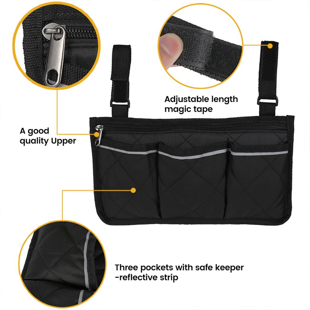 Wheelchair Armrest Side Storage Bag Waterproof Wheelchair Armrest Pouch For Most Walking Wheels And Mobile Equipment Accessories