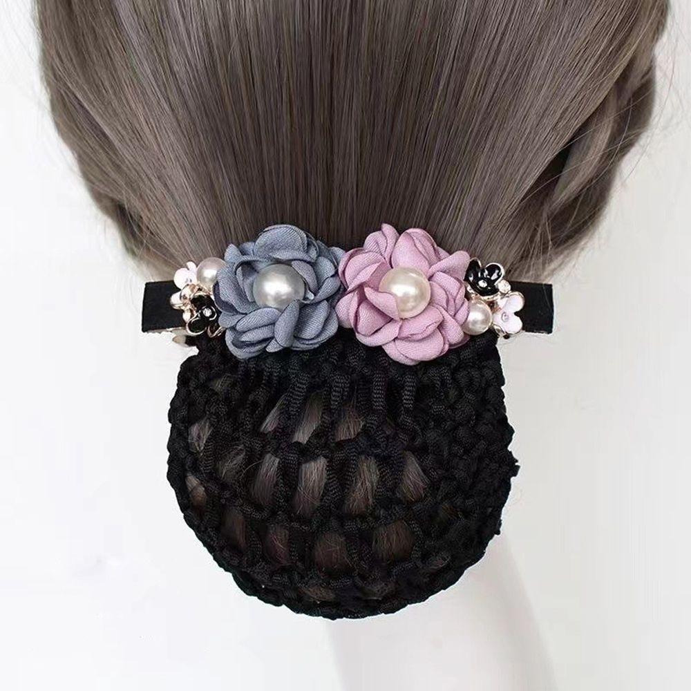 Simple Pearl Flower Cloth Headdress Hairnet Mesh Snood Korean Style Headwear Women Spring Clip