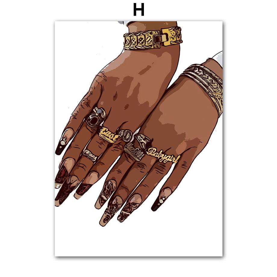 Модные очки, черная девушка, красивые ногти, настенная живопись на холсте, украшения для гостиной, постеры и принты, настенные картины для дома