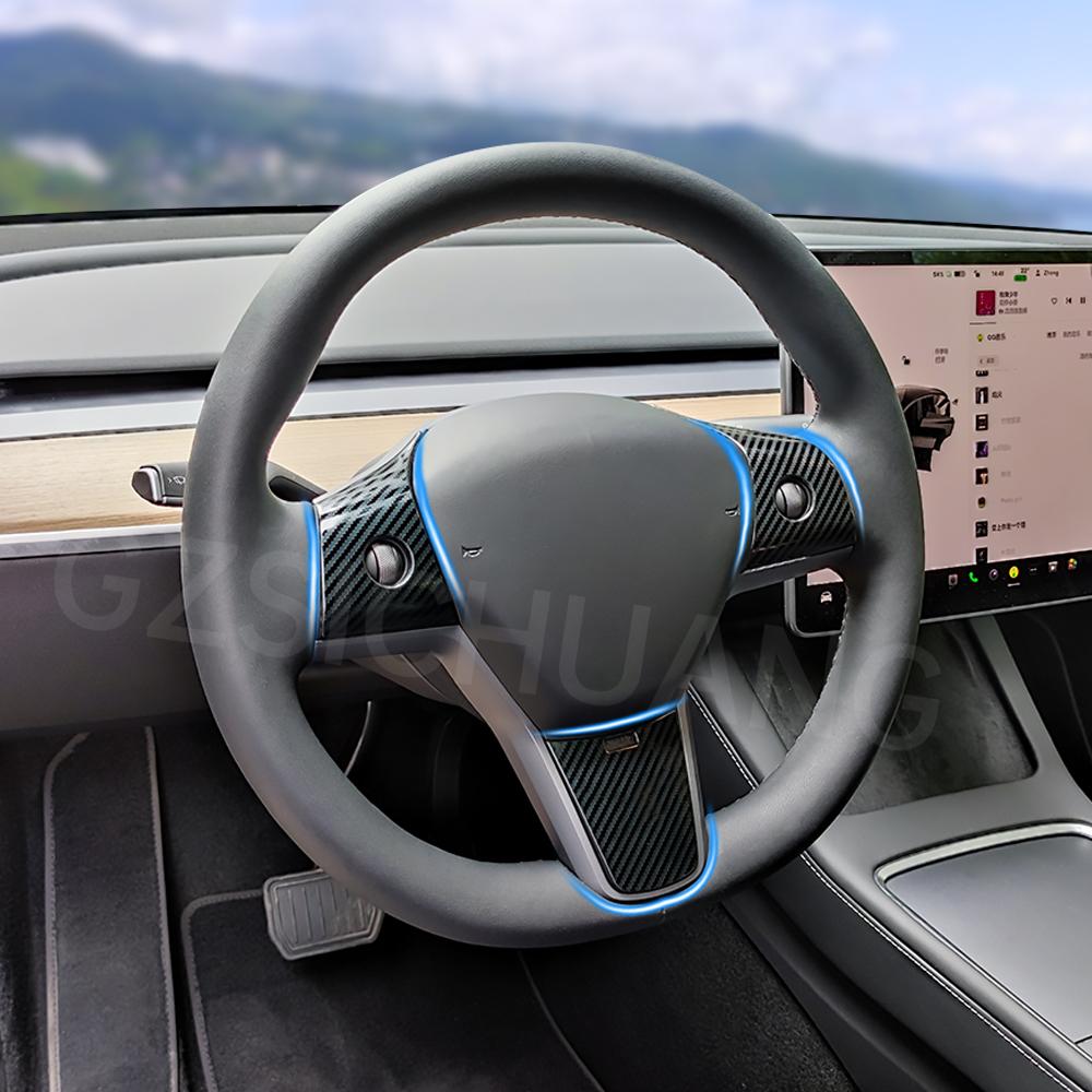 Панель рулевого колеса автомобиля, чехол на руль, защитная декоративная наклейка для модели Tesla 3 года 2022 2023