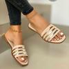 Fashion Women Slippers New Metal Striped Summer Flat Shoes Fashion Slip On Slides Outdoor Female Casual Women Sandals Plus Size 43