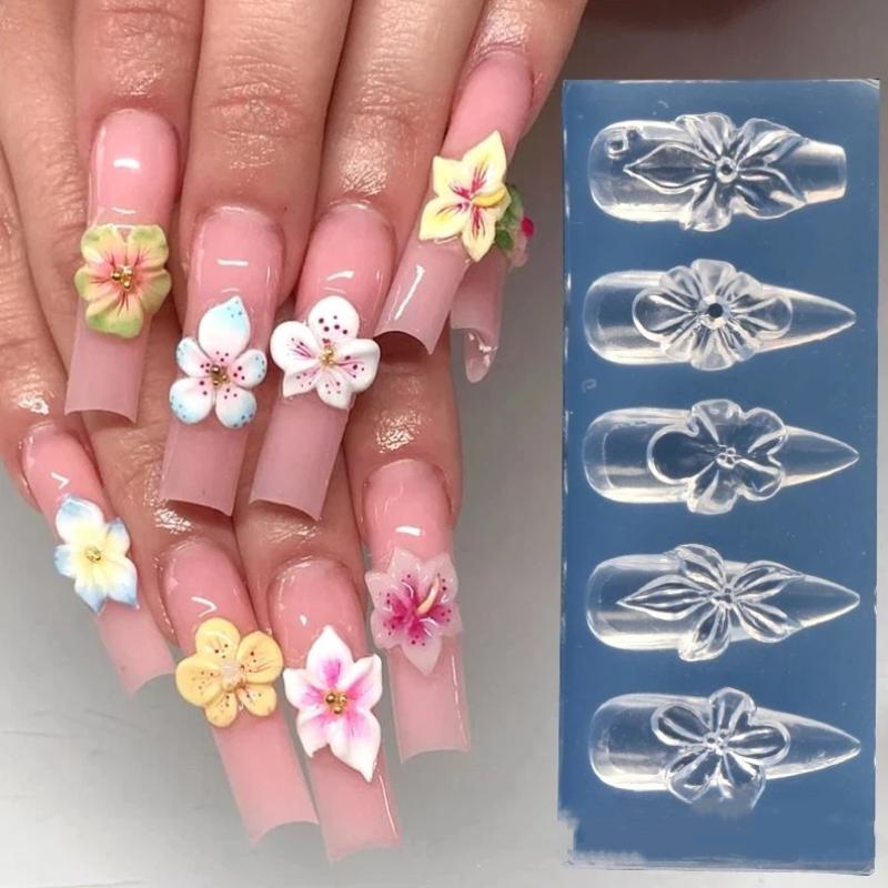 Silicone 3D Hibiscus Flower Nail Mold for Resin Art Professional DIY Nail Tool for Floral Design Creations
