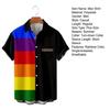 Men Summer Shirt Color Matching Bright Colors Turn-down Collar Single-breasted Short Sleeves Cooling Buttons Rainbow Color Plus Size Beach Shirt