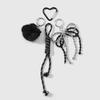 Black Braided Rope Keychain Three-Dimensional Love Ball Racket Cherry Charm Pendant Keyring  Simple Bag Decoration