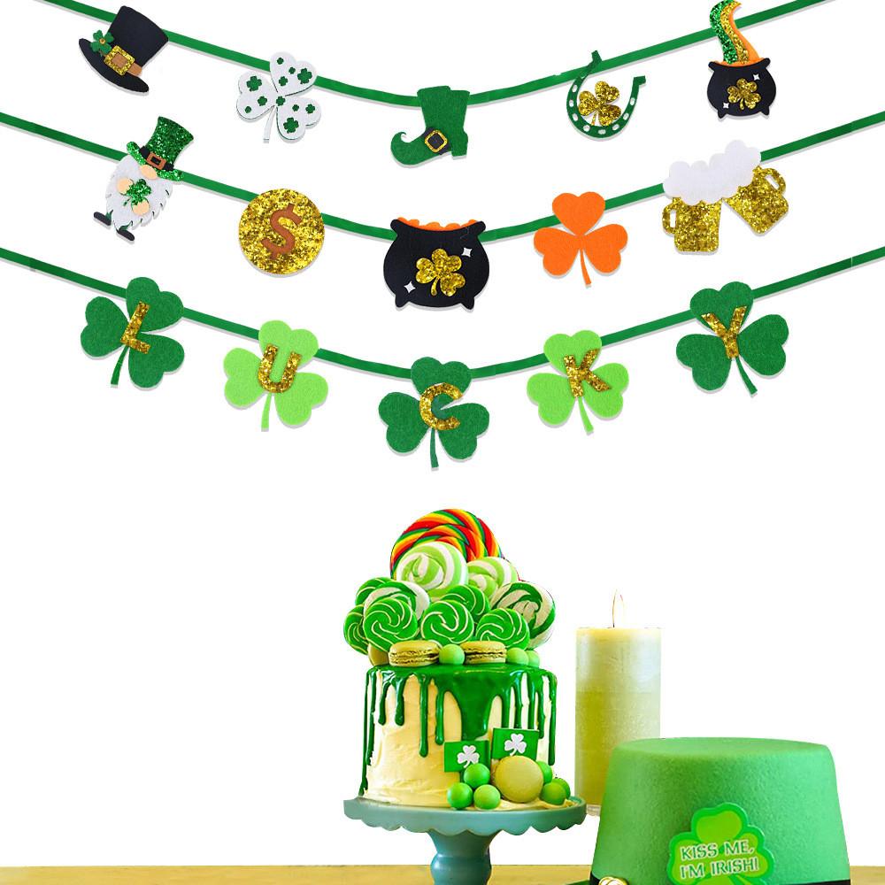 Whimsical Shamrock Irish Banner With Gold Coin Hat For Vibrant Decor Celebration