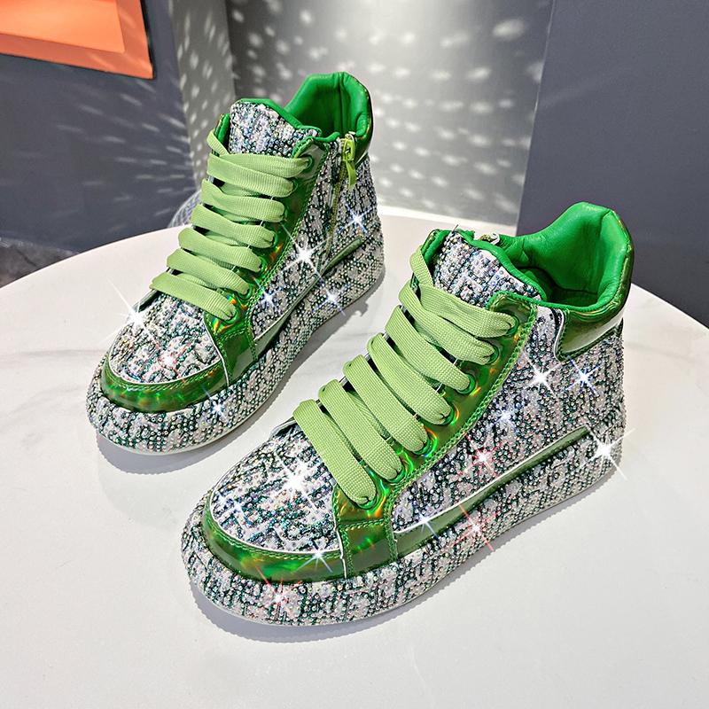 Блестящие модные кроссовки на среднем каблуке со шнуровкой, сетчатая женская обувь на распродаже 2024 года, высококачественные однотонные женские туфли из вулканизированной кожи на весну/осень