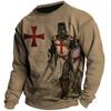 Vintage T-Shirts Men's Cotton Long Sleeved T Shirt Crusader Knight Graphic Tops 5xl 3d Print Tee Casual O Neck Oversized Clothes