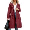 Women's Solid Colored Hooded Long Sleeved Trench Coat With Striped And Straight Tube Jacket