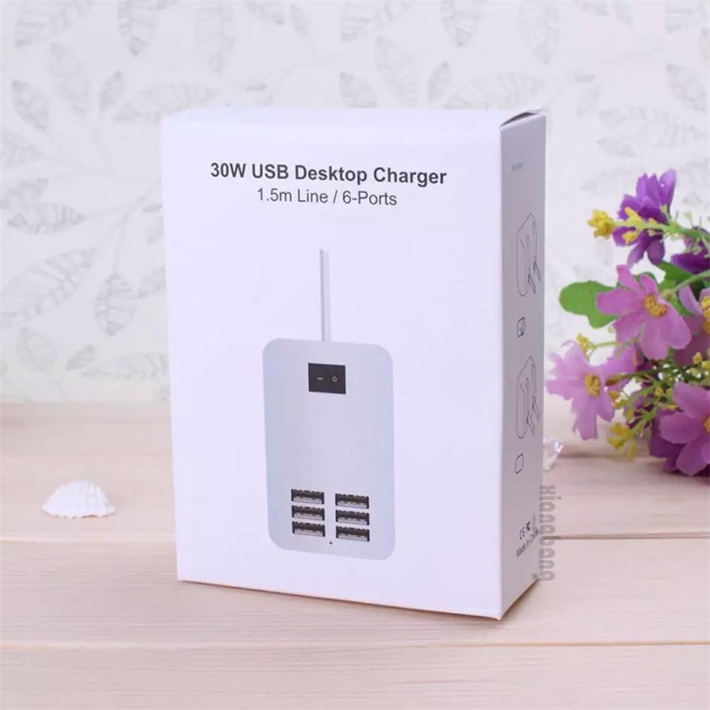 Multiport USB Hub Adapter 30W Charging Block Desktop Charging Hub 6 USB Ports Charger Adapter With LED Work Indicator For Smart Phones Tablet Laptop