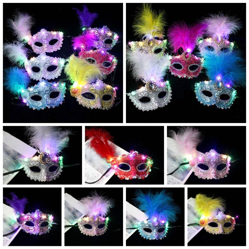 Праздничные товары Маска бабочки из перьев Светящиеся венецианские маскарадные маски День святого Валентина